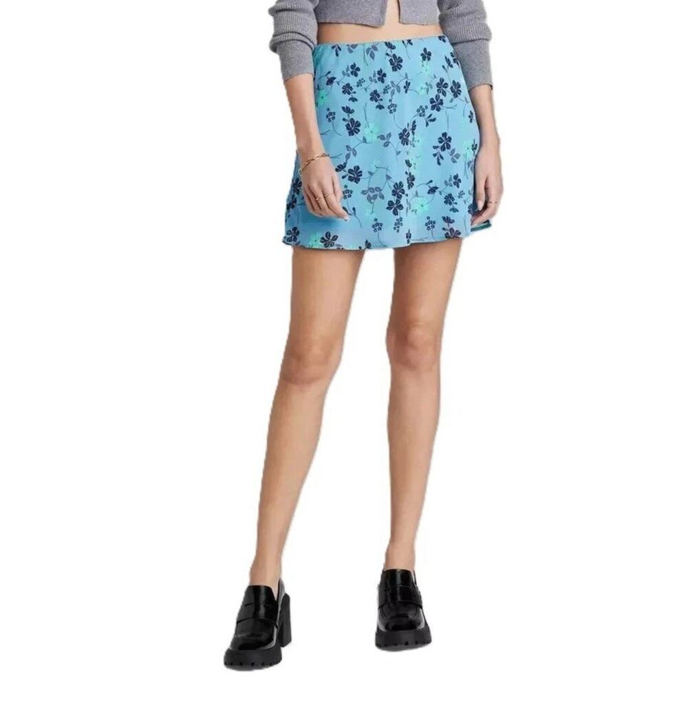 Wild Fable Blue Floral Chiffon Mini Skirt Women's XXS NWT